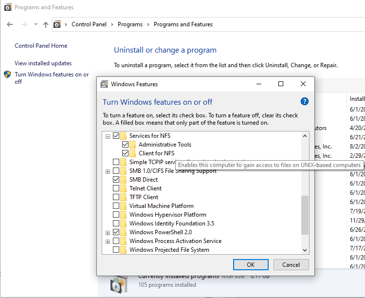windows 10 features nfs