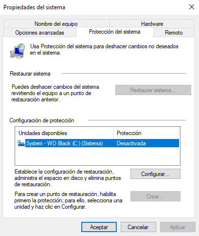 protección desactivada