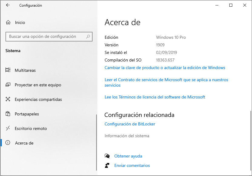 windows acerca de