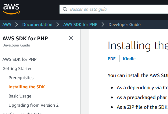 aws sdk php page