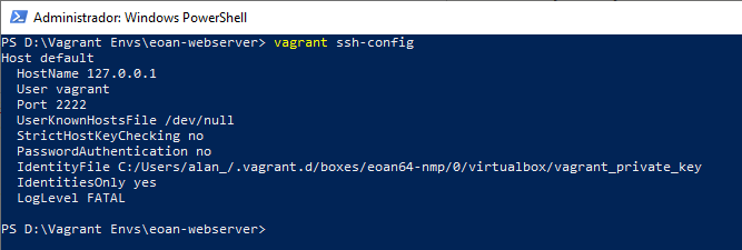 powershell vagrant ssh-config