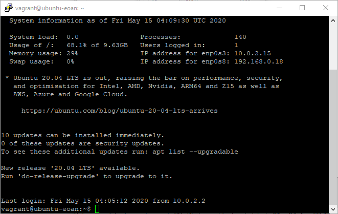 putty connected vagrant