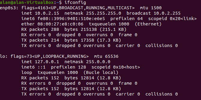 ubuntu ifconfig list