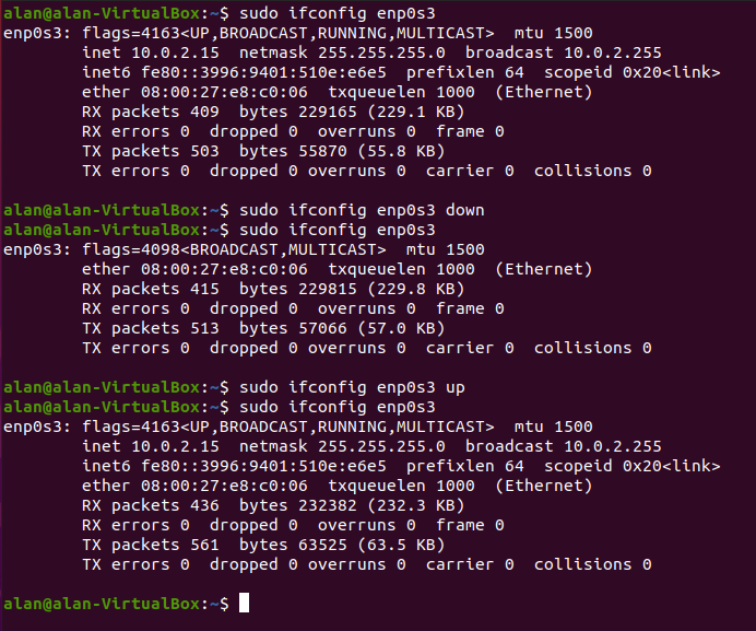 ubuntu ifconfig down up