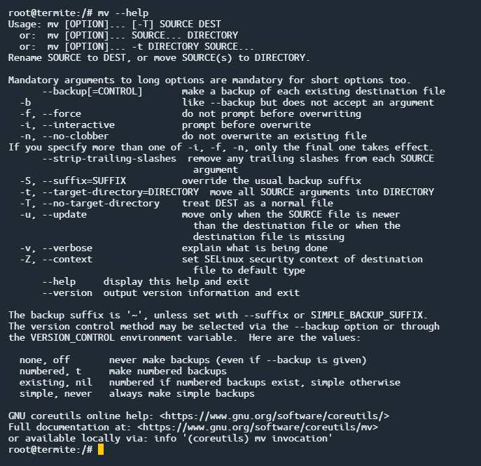comando mv help Linux