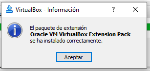 virtualbox extension pack update completed