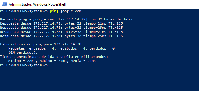 powershell ping google.com