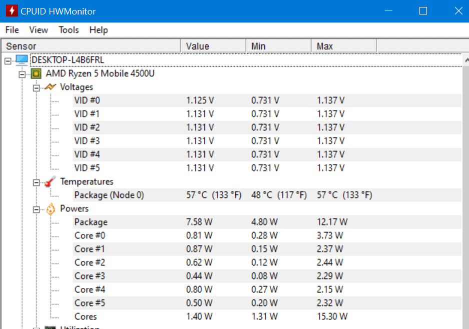 hwmonitor dell inspiron 14 7000 ryzen 5 4500u