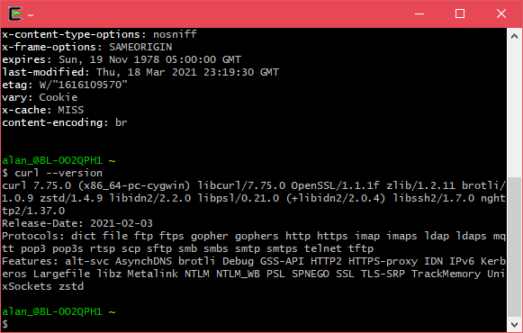 cygwin curl version