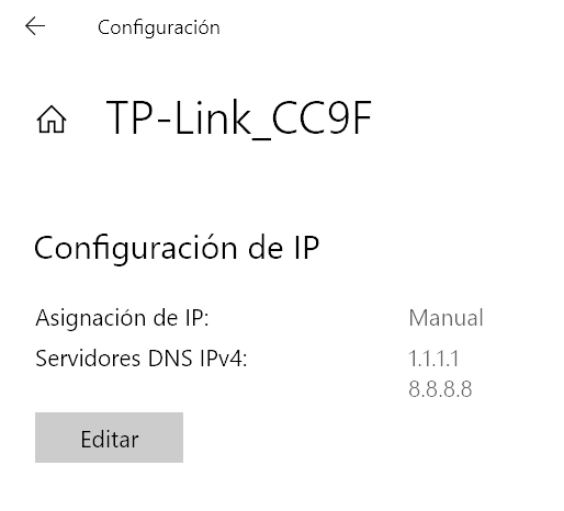 Windows 10 configuración de IP manual