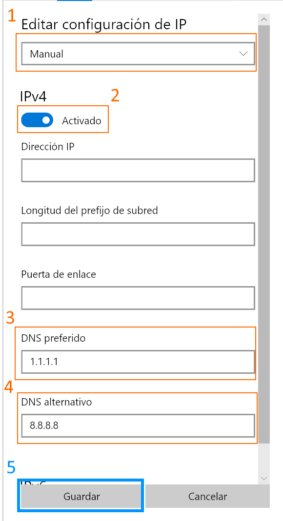 Windows 10 editar configuración de IP