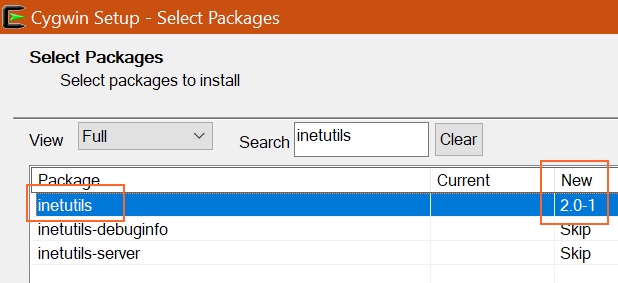 cygwin installer inetutils telnet selected