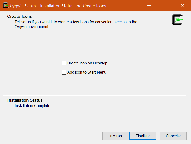 cygwin installer installation complete