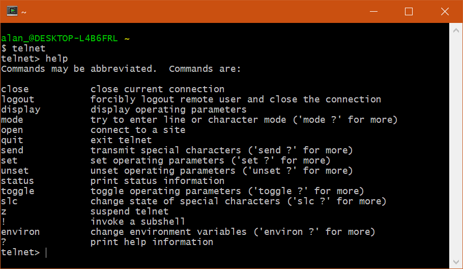 cygwin terminal telnet help