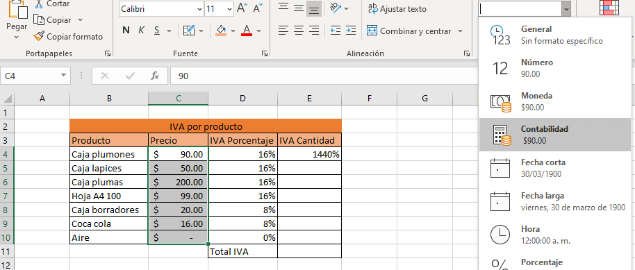 excel ejemplo de porcentaje de un numero paso 1