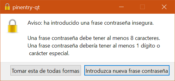 kleopatra contraseña insegura