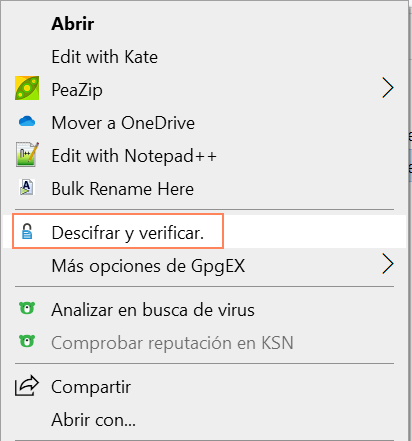 kleopatra menu contextual descifrar verificar