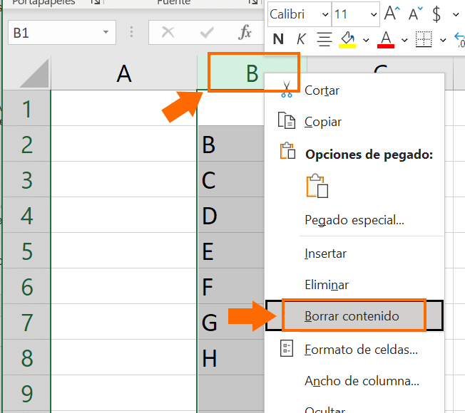 excel borrar contenido de columna