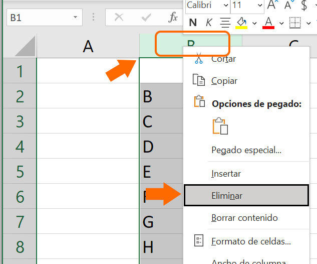 excel eliminar columna