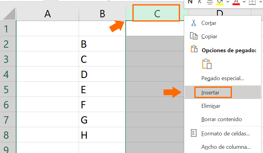 excel insertar columna