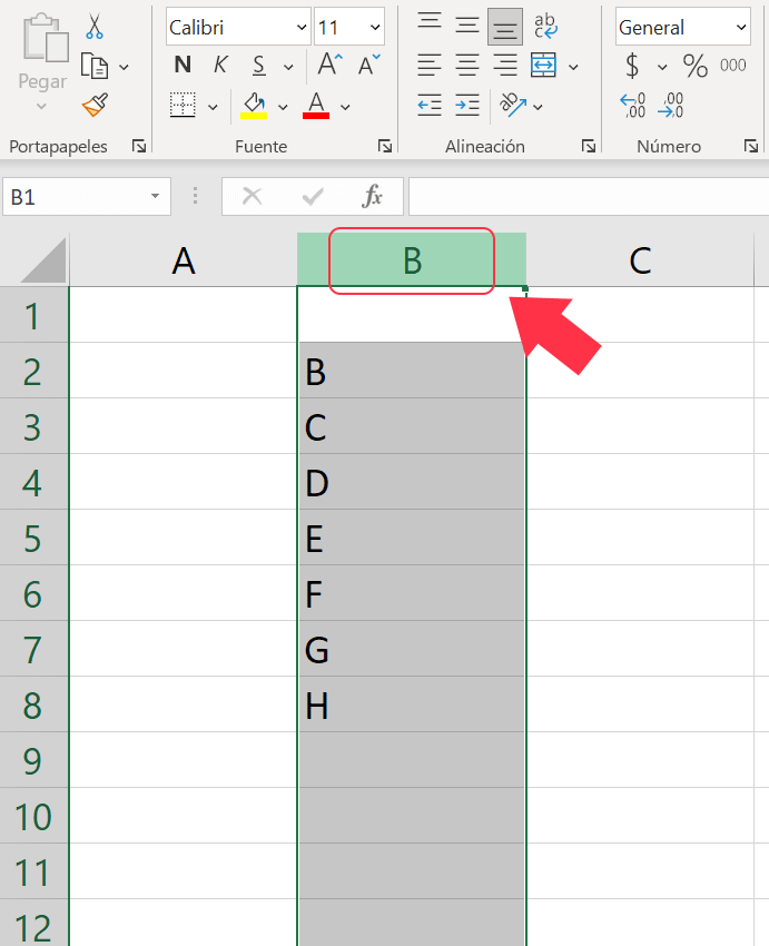 excel seleccionar columna