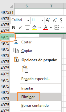 excel eliminar fila