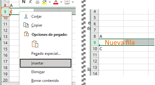 excel insertar fila