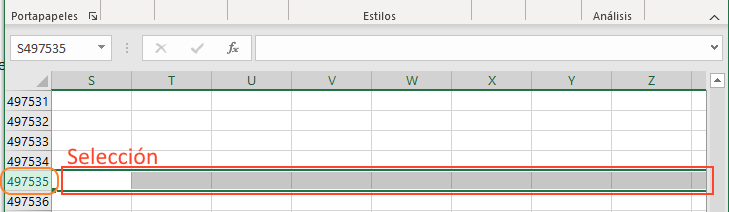 excel seleccionar fila