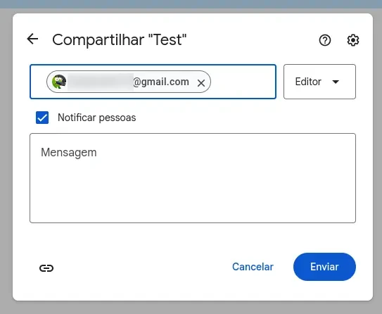 Google Drive Compartir con, enviar mensaje