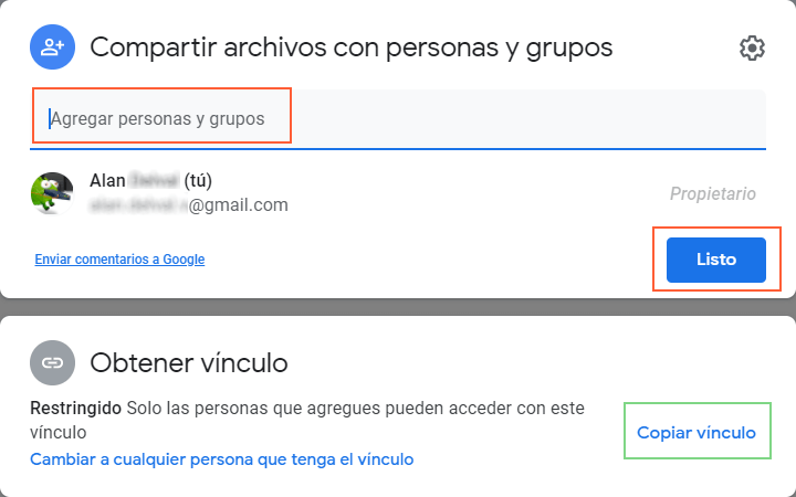 google drive compartir con persona