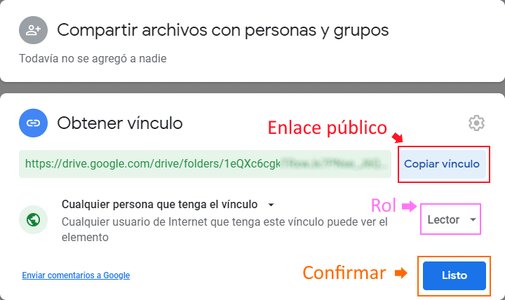 google drive compartir publico confirmar