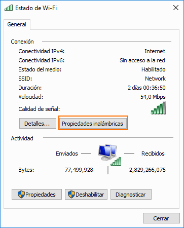 estado de wifi windows 10