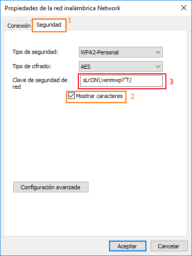 propiedades inalámbricas de red seguridad windows 10