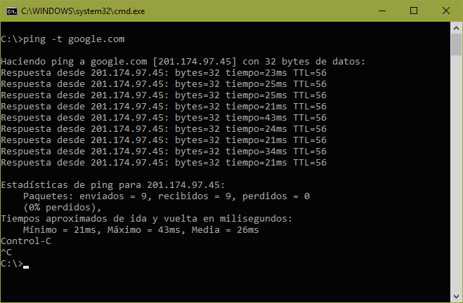detener ping