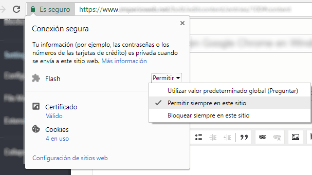 google chrome individual permitir adobe flash