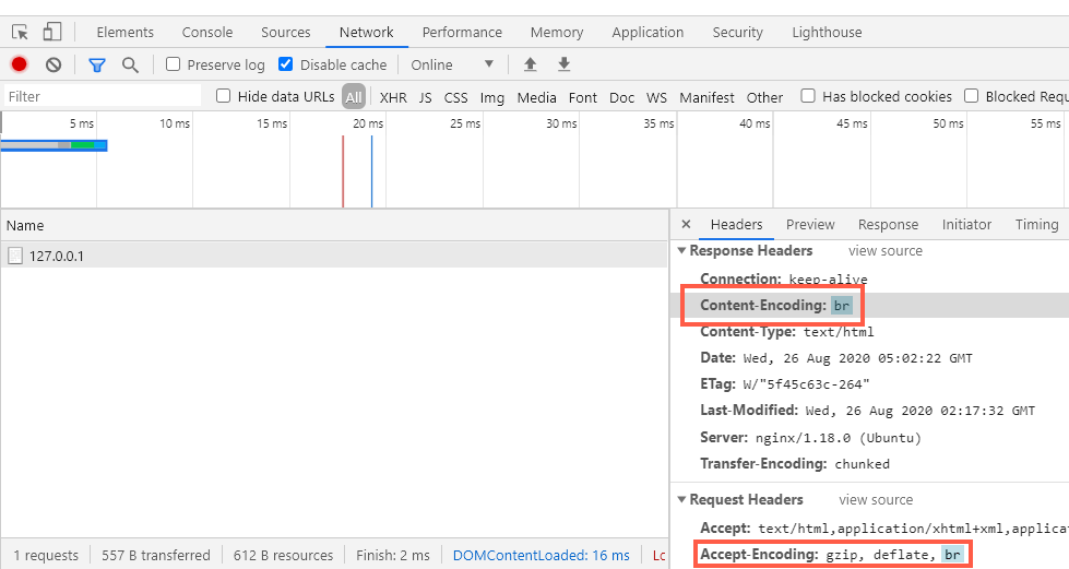 navegador dev tools brotli test
